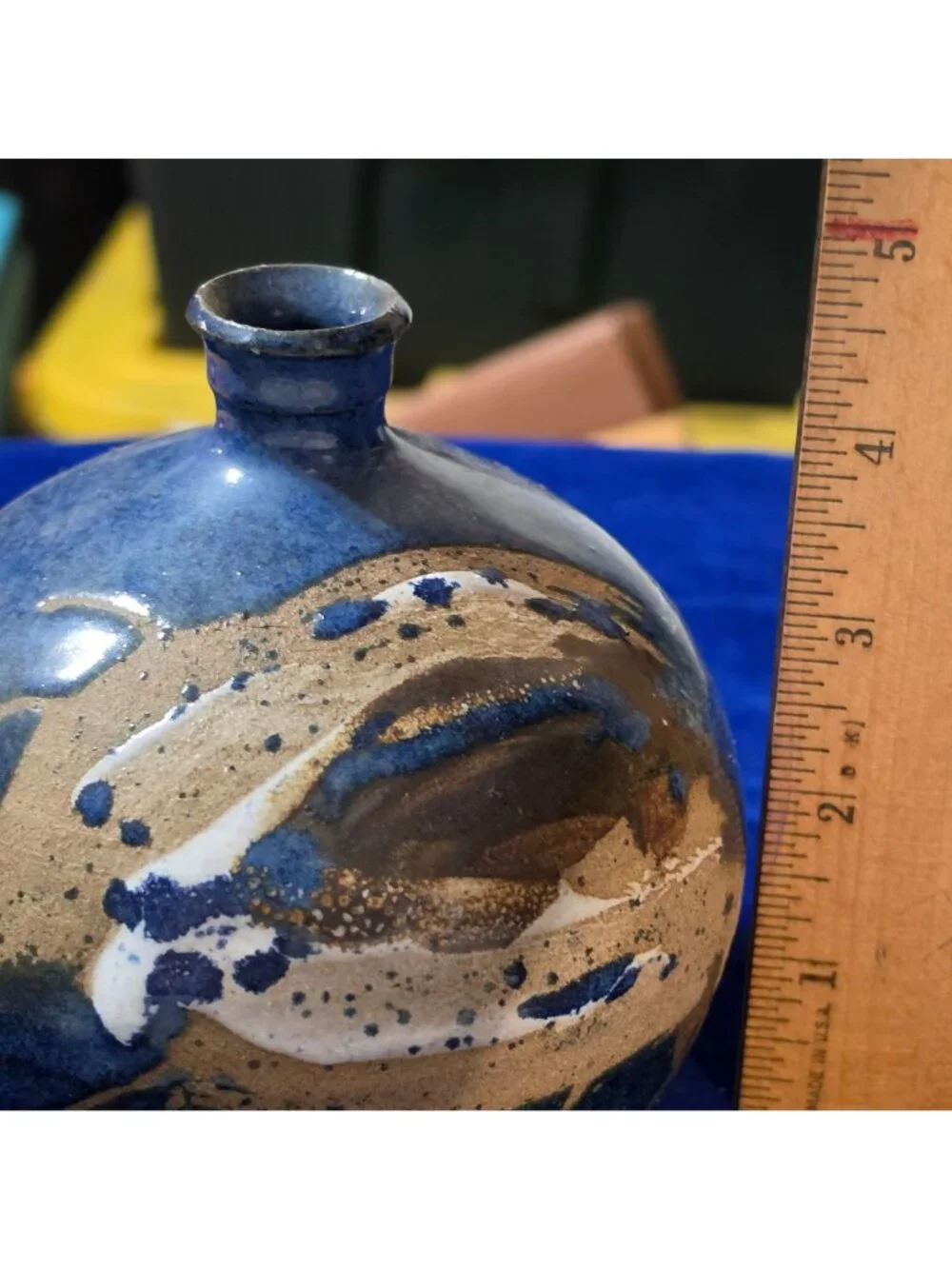 Vintage Bud Wilson Studio Pottery Weed Pot Vase Mid Century Blue Stoneware 5